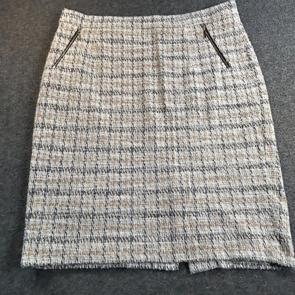 Kasper Tweed Pencil Skirt Size Ivory Zipper Fully Lined Sz 12 Comfort Waist